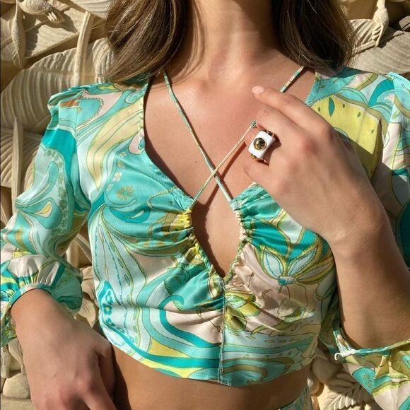 Zara Printed Top Sea Green Small - Picture 1 of 7